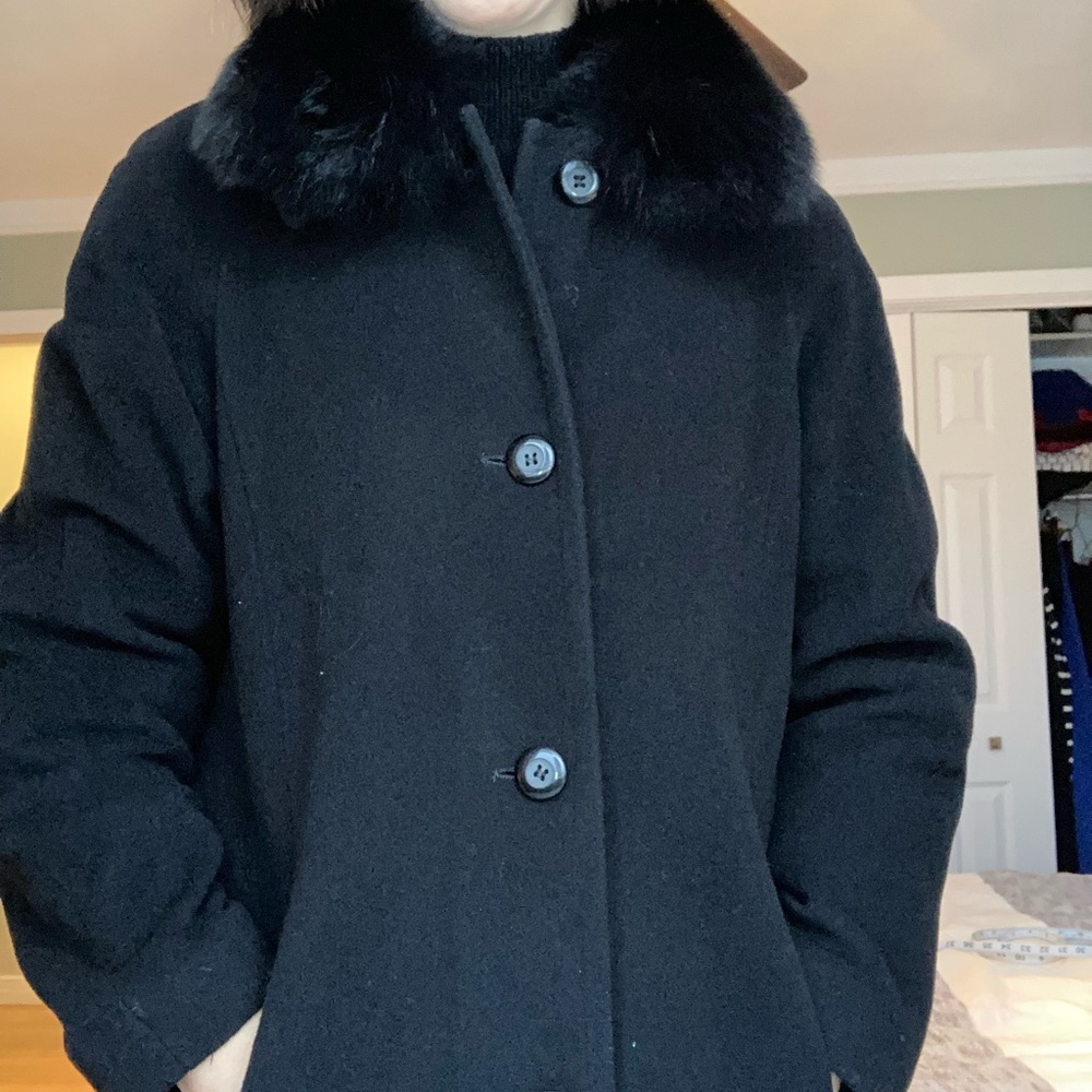 Full Length Vintage Wool Coat with Fur Collar